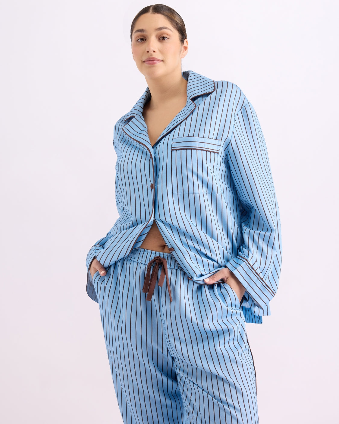 Long Sleeve Sleep Shirt - Iced Chocolate Stripes